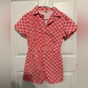 entro Pink Checkered Short-Sleeve Romper